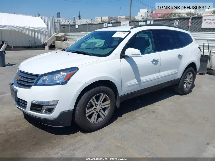 2017 Chevrolet Traverse Lt VIN: 1GNKRGKD5HJ308317 Lot: 45652933