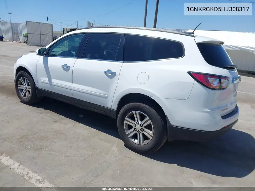 2017 Chevrolet Traverse Lt VIN: 1GNKRGKD5HJ308317 Lot: 45652933