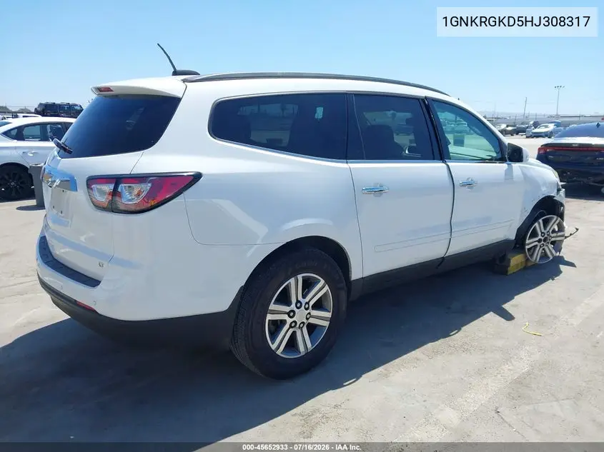 2017 Chevrolet Traverse Lt VIN: 1GNKRGKD5HJ308317 Lot: 45652933