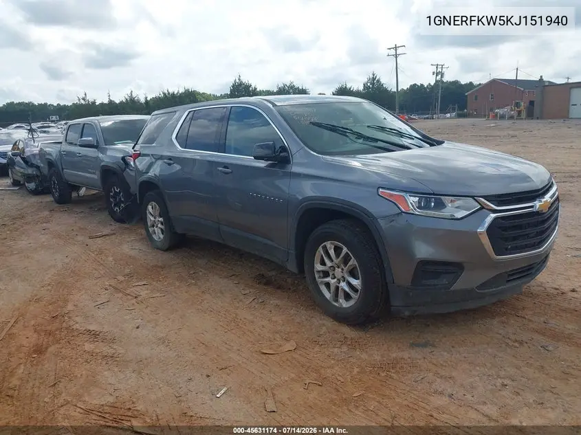 2019 Chevrolet Traverse Ls VIN: 1GNERFKW5KJ151940 Lot: 45631174