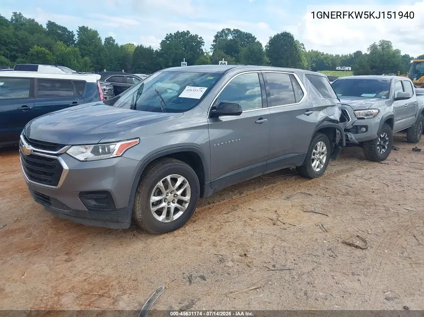 2019 Chevrolet Traverse Ls VIN: 1GNERFKW5KJ151940 Lot: 45631174