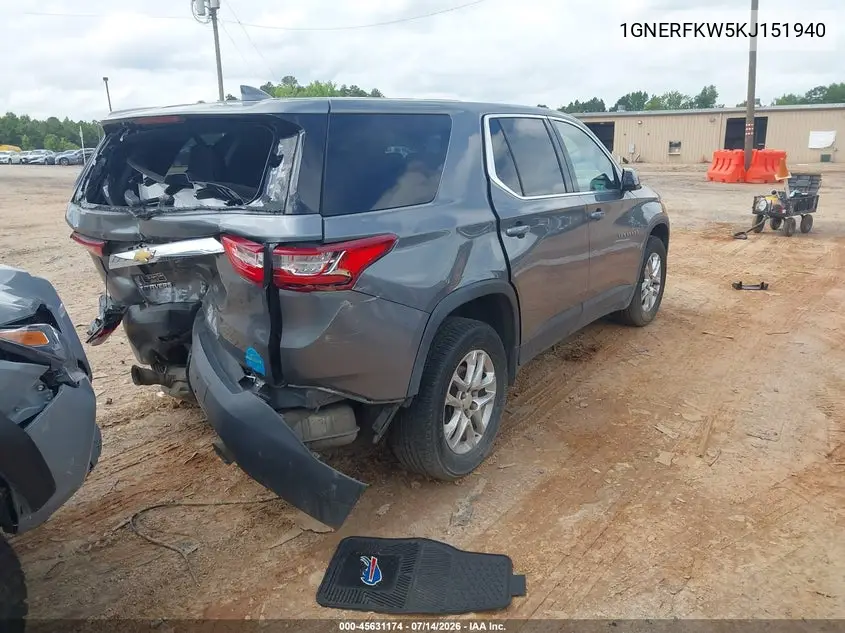 2019 Chevrolet Traverse Ls VIN: 1GNERFKW5KJ151940 Lot: 45631174