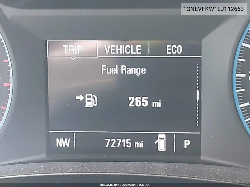 2020 Chevrolet Traverse Awd Ls VIN: 1GNEVFKW1LJ112663 Lot: 45460013
