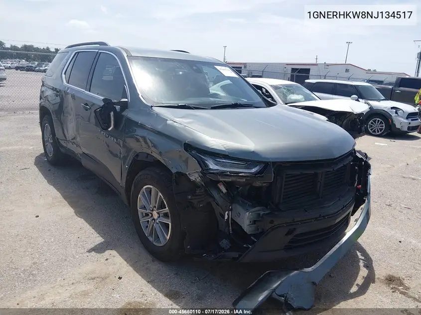 2022 Chevrolet Traverse Fwd Lt Leather VIN: 1GNERHKW8NJ134517 Lot: 45660110