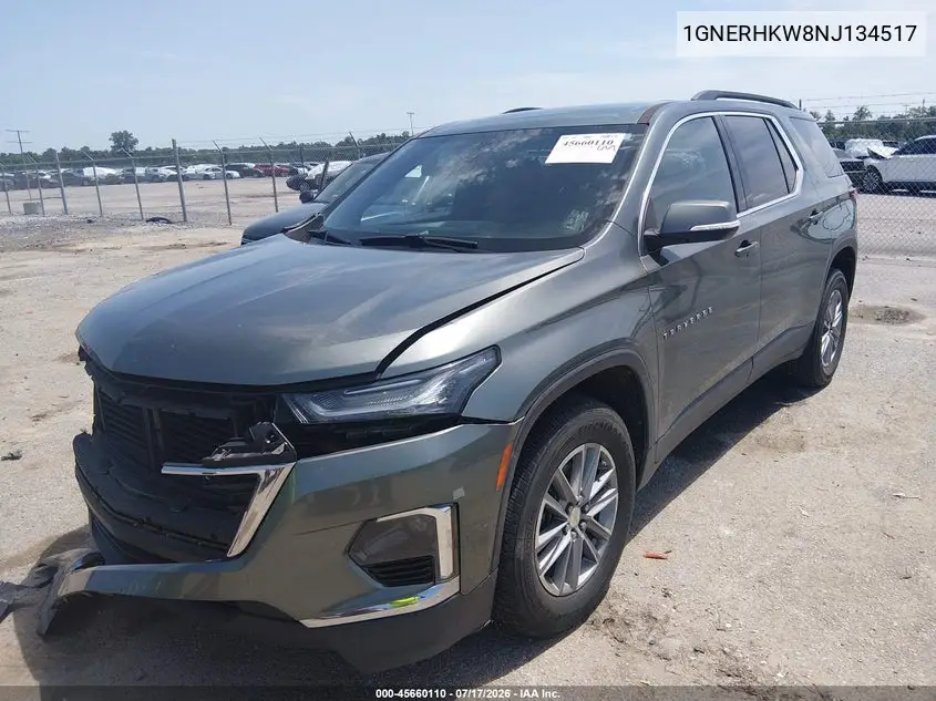 2022 Chevrolet Traverse Fwd Lt Leather VIN: 1GNERHKW8NJ134517 Lot: 45660110