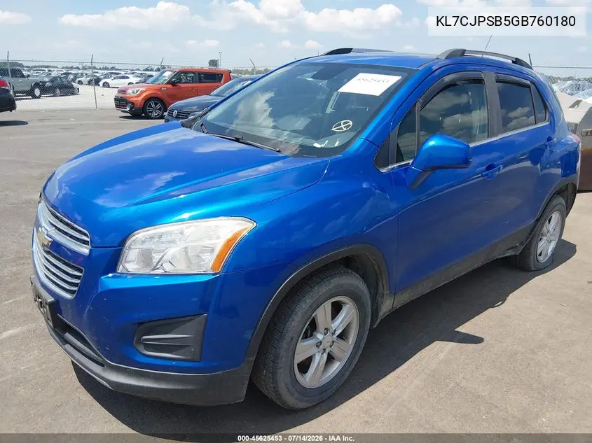 2016 Chevrolet Trax Lt VIN: KL7CJPSB5GB760180 Lot: 45625453