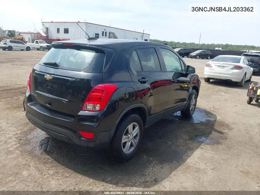 2018 Chevrolet Trax Ls VIN: 3GNCJNSB4JL203362 Lot: 45330651