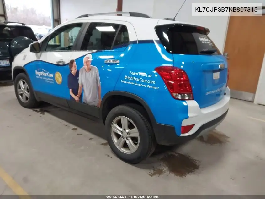 KL7CJPSB7KB807315 2019 Chevrolet Trax Lt