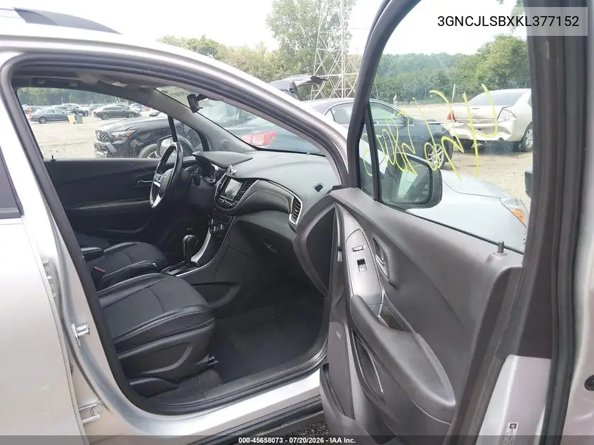 2019 Chevrolet Trax Lt VIN: 3GNCJLSBXKL377152 Lot: 45658073