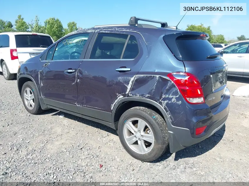2019 Chevrolet Trax Lt VIN: 3GNCJPSB6KL112106 Lot: 45662381
