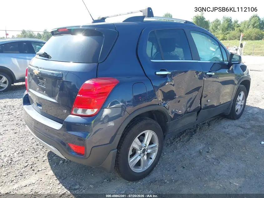 2019 Chevrolet Trax Lt VIN: 3GNCJPSB6KL112106 Lot: 45662381