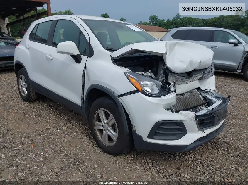 2019 Chevrolet Trax Ls VIN: 3GNCJNSBXKL406032 Lot: 45681068