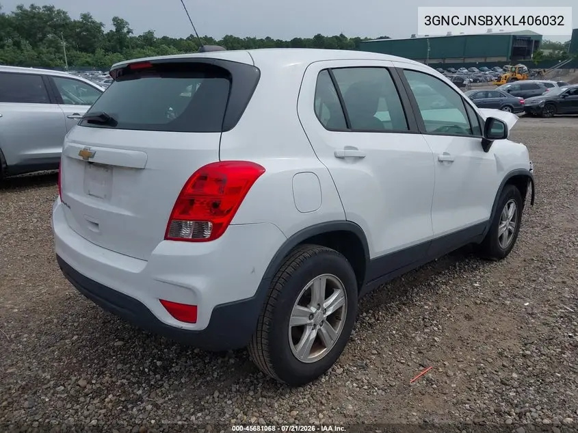 2019 Chevrolet Trax Ls VIN: 3GNCJNSBXKL406032 Lot: 45681068