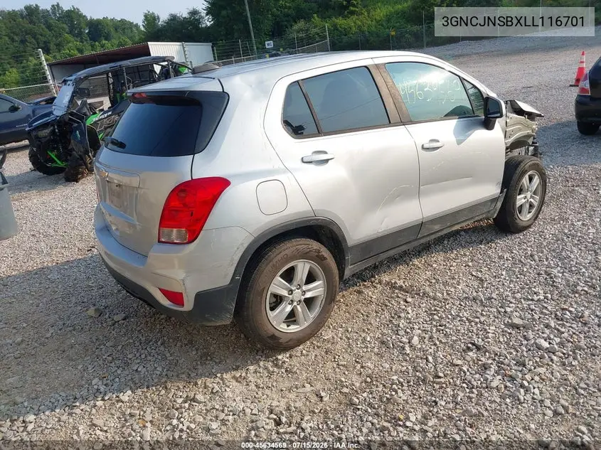 2020 Chevrolet Trax Awd Ls VIN: 3GNCJNSBXLL116701 Lot: 45634569