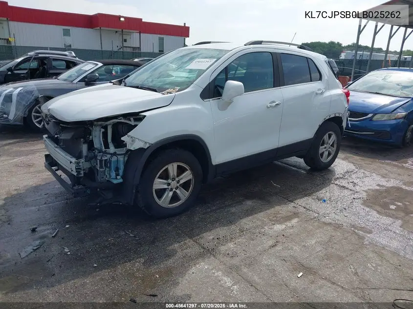 2020 Chevrolet Trax Awd Lt VIN: KL7CJPSB0LB025262 Lot: 45641297