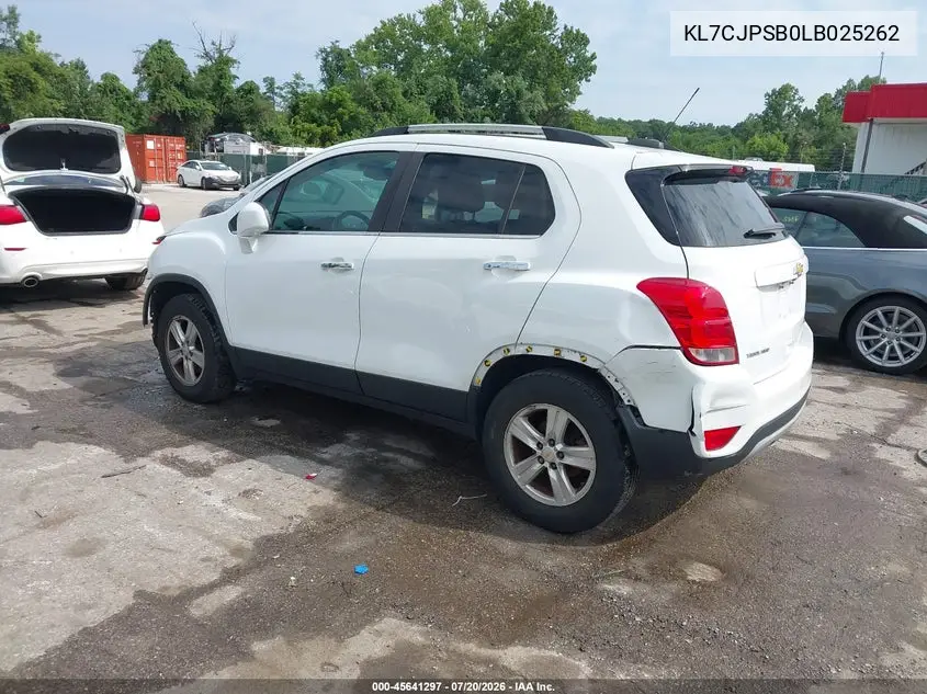 2020 Chevrolet Trax Awd Lt VIN: KL7CJPSB0LB025262 Lot: 45641297