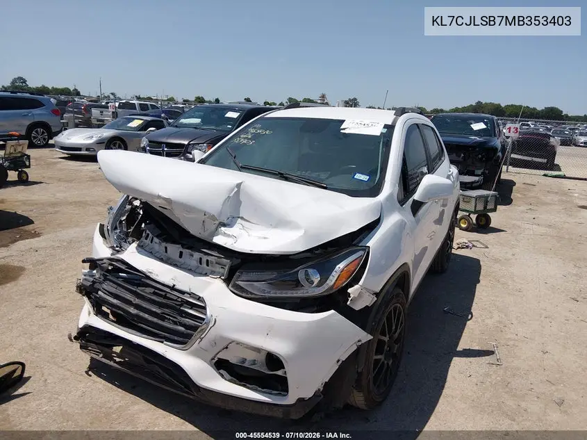 2021 Chevrolet Trax Fwd Lt VIN: KL7CJLSB7MB353403 Lot: 45554539