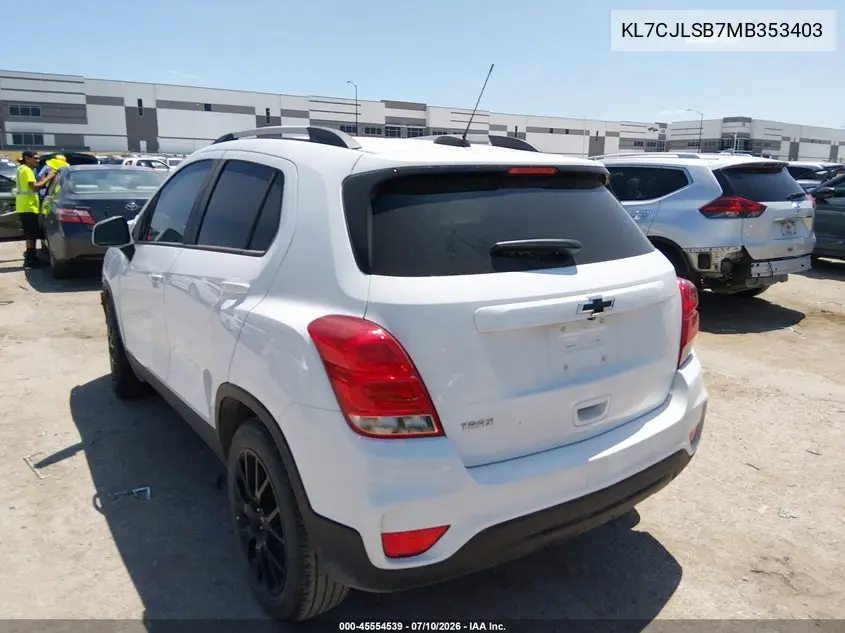 2021 Chevrolet Trax Fwd Lt VIN: KL7CJLSB7MB353403 Lot: 45554539