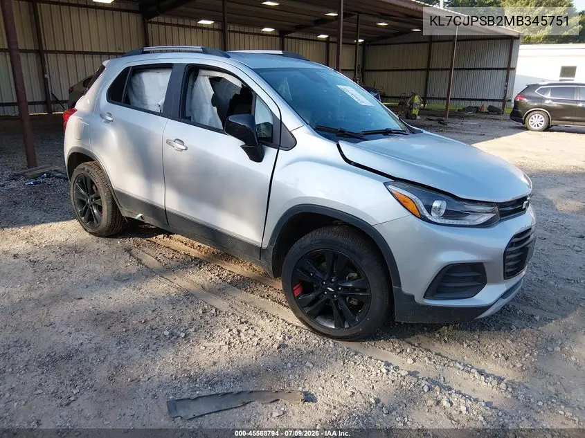 2021 Chevrolet Trax Awd Lt VIN: KL7CJPSB2MB345751 Lot: 45568794