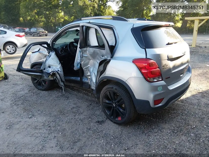 2021 Chevrolet Trax Awd Lt VIN: KL7CJPSB2MB345751 Lot: 45568794