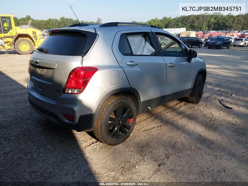 2021 Chevrolet Trax Awd Lt VIN: KL7CJPSB2MB345751 Lot: 45568794