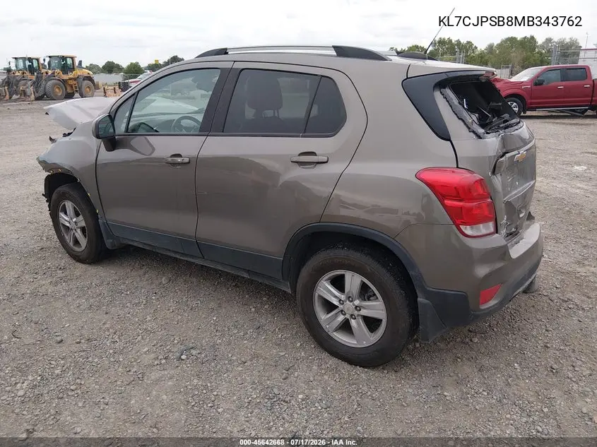 2021 Chevrolet Trax Awd Lt VIN: KL7CJPSB8MB343762 Lot: 45642668