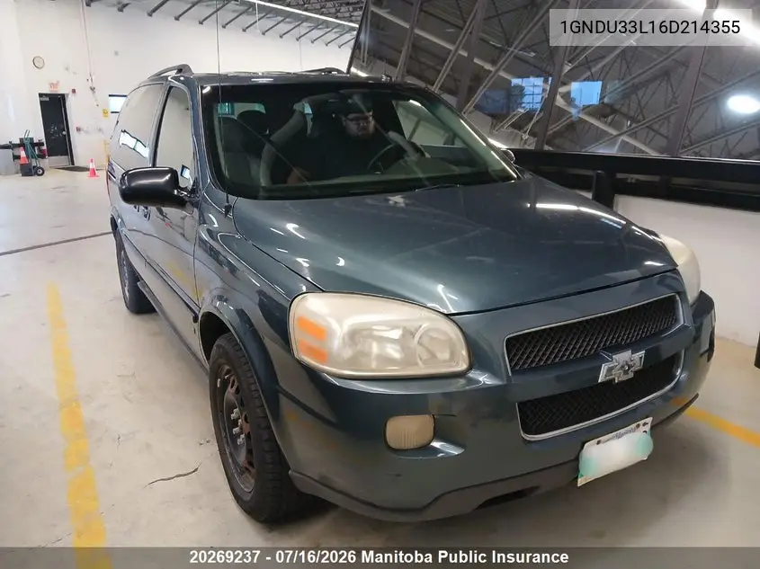 2006 Chevrolet Uplander Lt VIN: 1GNDU33L16D214355 Lot: 20269237