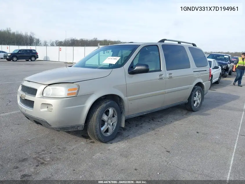 2007 Chevrolet Uplander Lt VIN: 1GNDV331X7D194961 Lot: 44767886