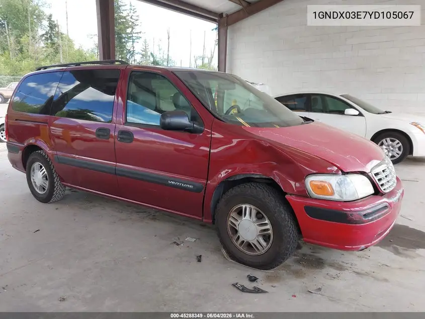 2000 Chevrolet Venture Lt VIN: 1GNDX03E7YD105067 Lot: 45288349