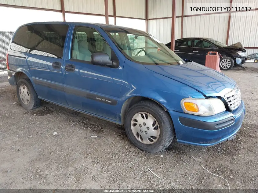 2000 Chevrolet Venture Plus VIN: 1GNDU03E1YD111617 Lot: 45558502