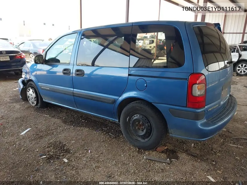 2000 Chevrolet Venture Plus VIN: 1GNDU03E1YD111617 Lot: 45558502