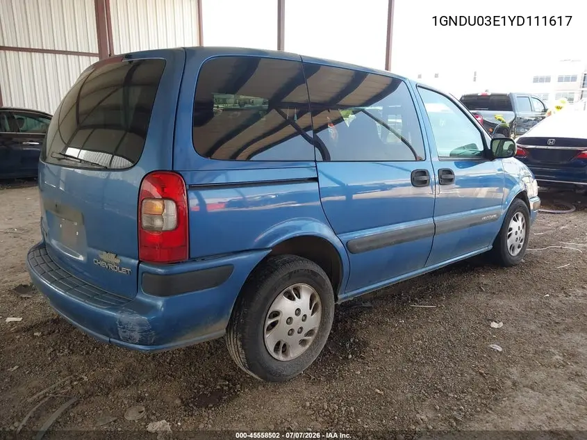 2000 Chevrolet Venture Plus VIN: 1GNDU03E1YD111617 Lot: 45558502