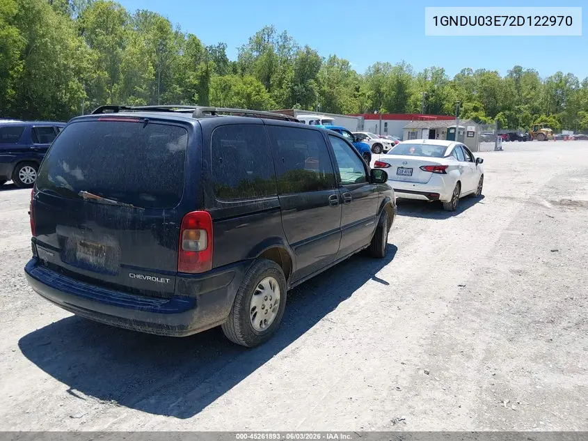 2002 Chevrolet Venture Plus VIN: 1GNDU03E72D122970 Lot: 45261893