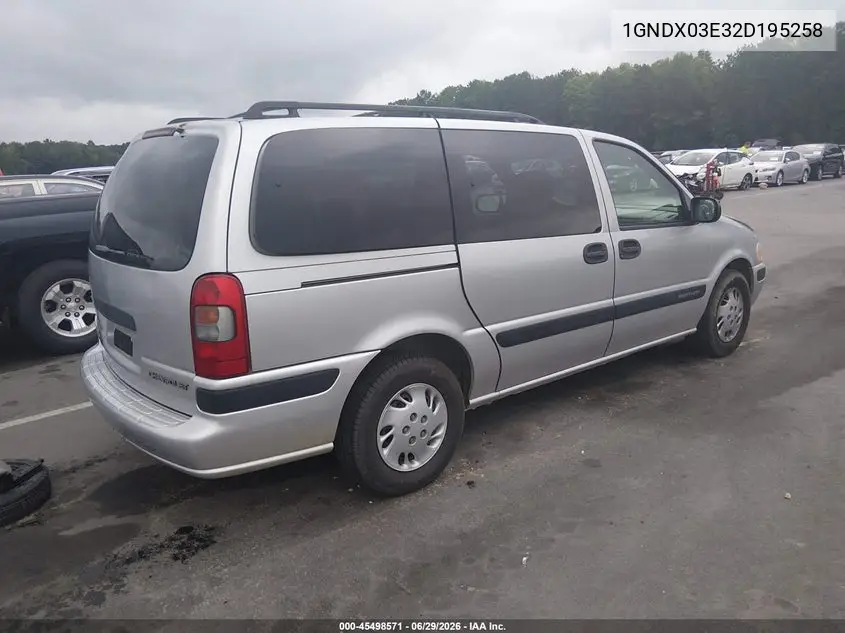2002 Chevrolet Venture Plus 1Sb Pkg VIN: 1GNDX03E32D195258 Lot: 45498571