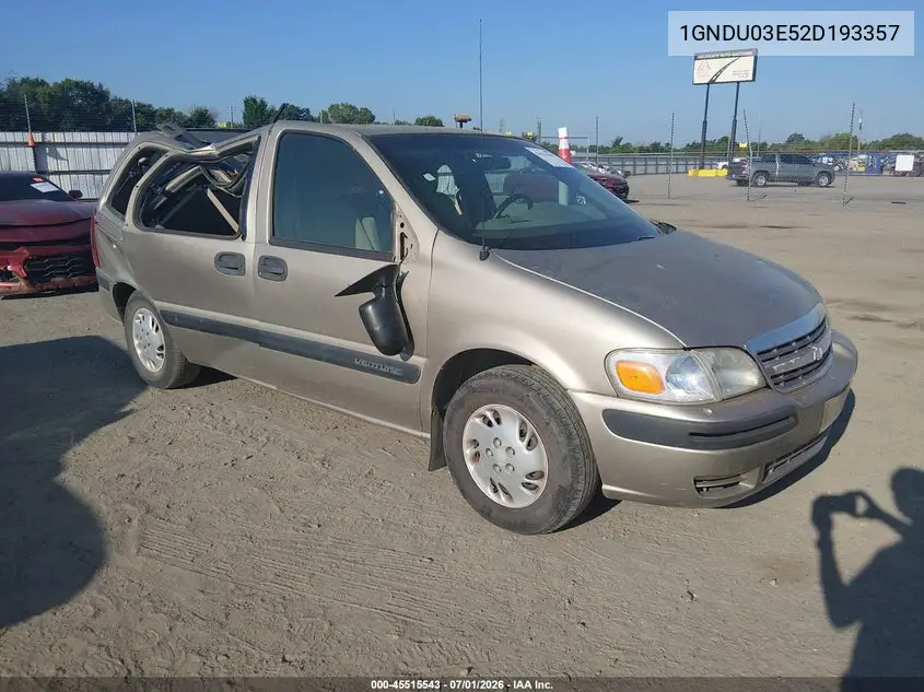 2002 Chevrolet Venture Plus 1Sb Pkg VIN: 1GNDU03E52D193357 Lot: 45515543