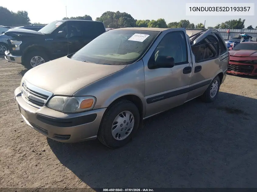 2002 Chevrolet Venture Plus 1Sb Pkg VIN: 1GNDU03E52D193357 Lot: 45515543