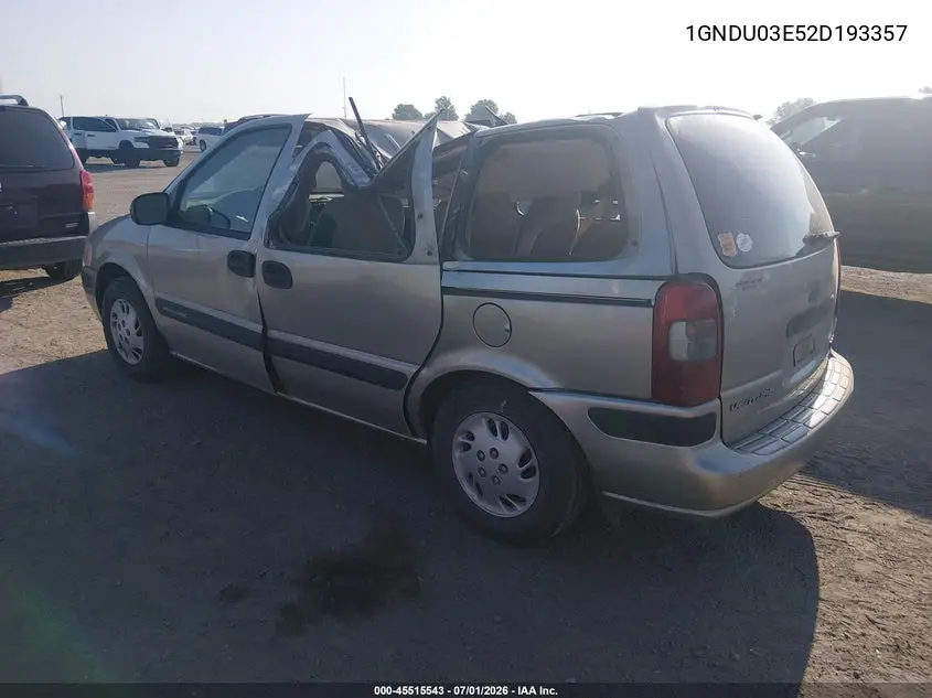 2002 Chevrolet Venture Plus 1Sb Pkg VIN: 1GNDU03E52D193357 Lot: 45515543