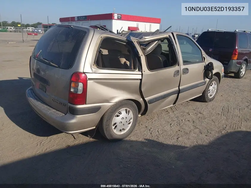 2002 Chevrolet Venture Plus 1Sb Pkg VIN: 1GNDU03E52D193357 Lot: 45515543