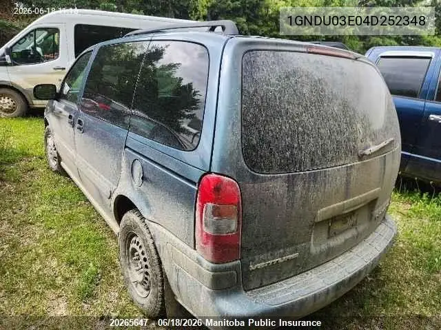 2004 Chevrolet Venture VIN: 1GNDU03E04D252348 Lot: 20265647