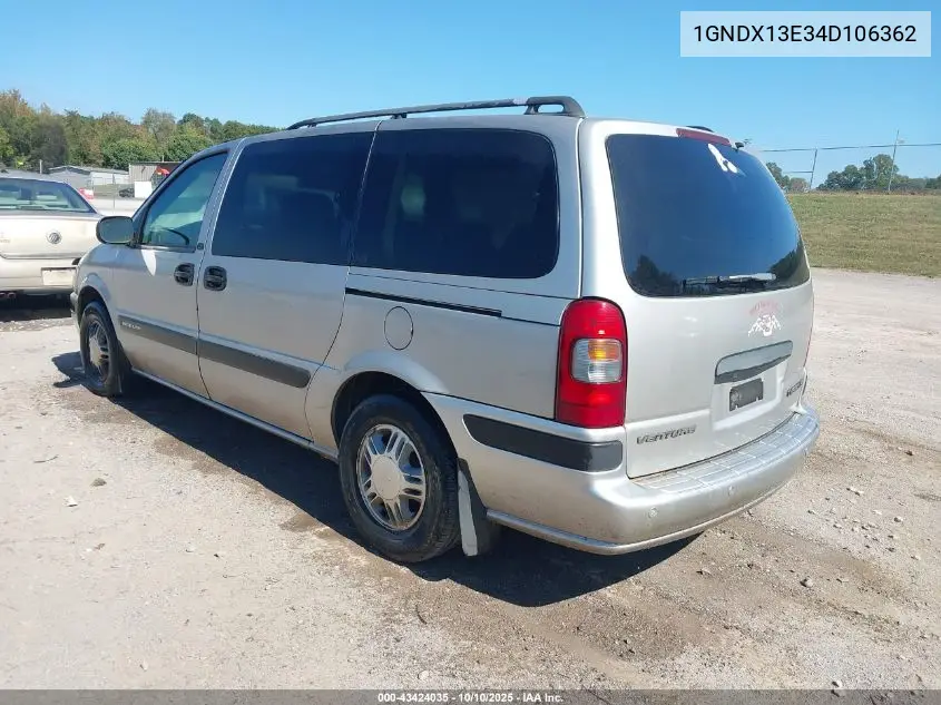 2004 Chevrolet Venture Lt VIN: 1GNDX13E34D106362 Lot: 43424035