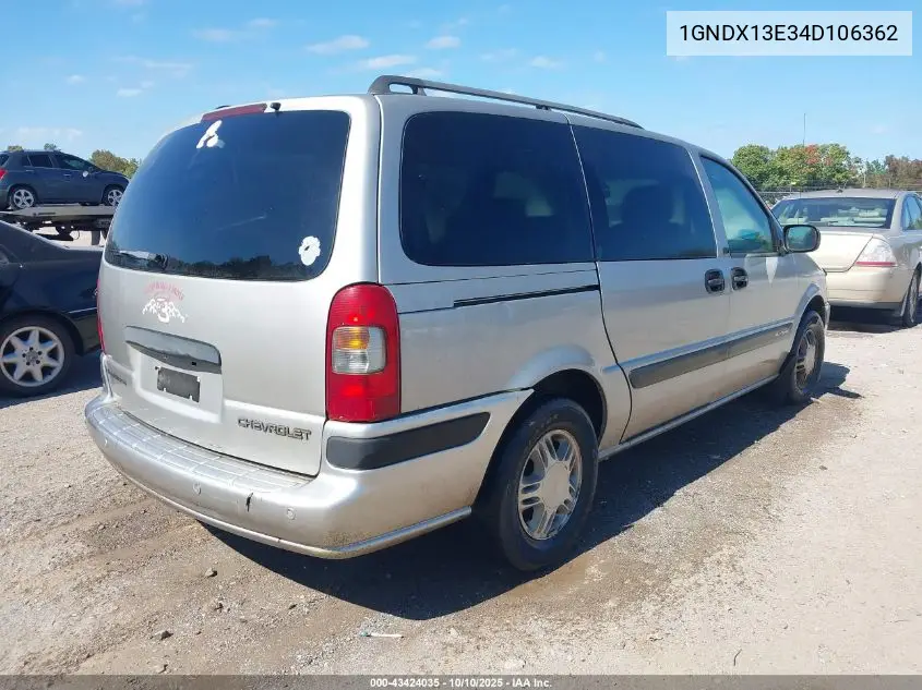 2004 Chevrolet Venture Lt VIN: 1GNDX13E34D106362 Lot: 43424035