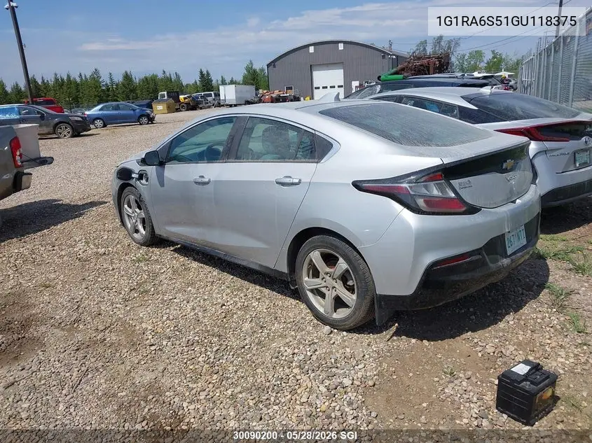 2016 Chevrolet Volt Lt VIN: 1G1RA6S51GU118375 Lot: 30090200