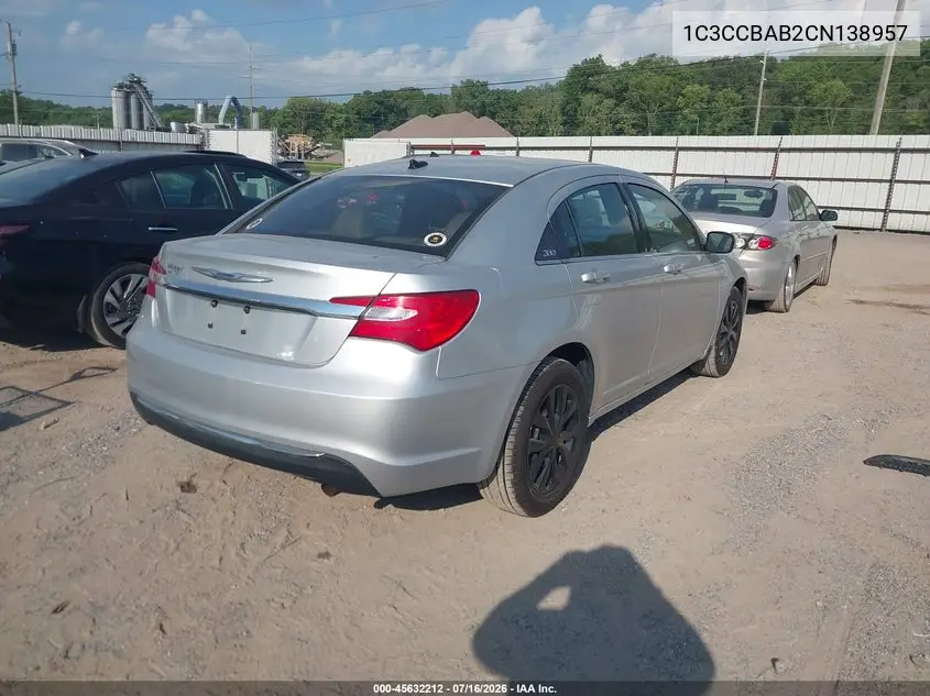 2012 Chrysler 200 Lx VIN: 1C3CCBAB2CN138957 Lot: 45632212