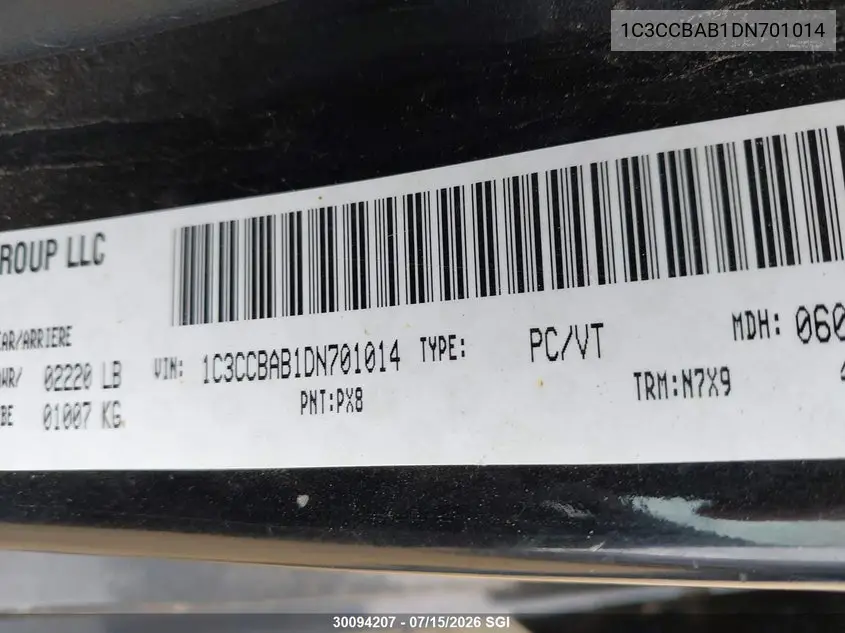 2013 Chrysler 200 Lx VIN: 1C3CCBAB1DN701014 Lot: 30094207