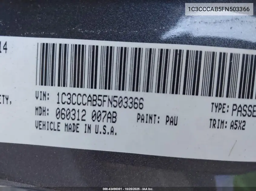 1C3CCCAB5FN503366 2015 Chrysler 200 Limited