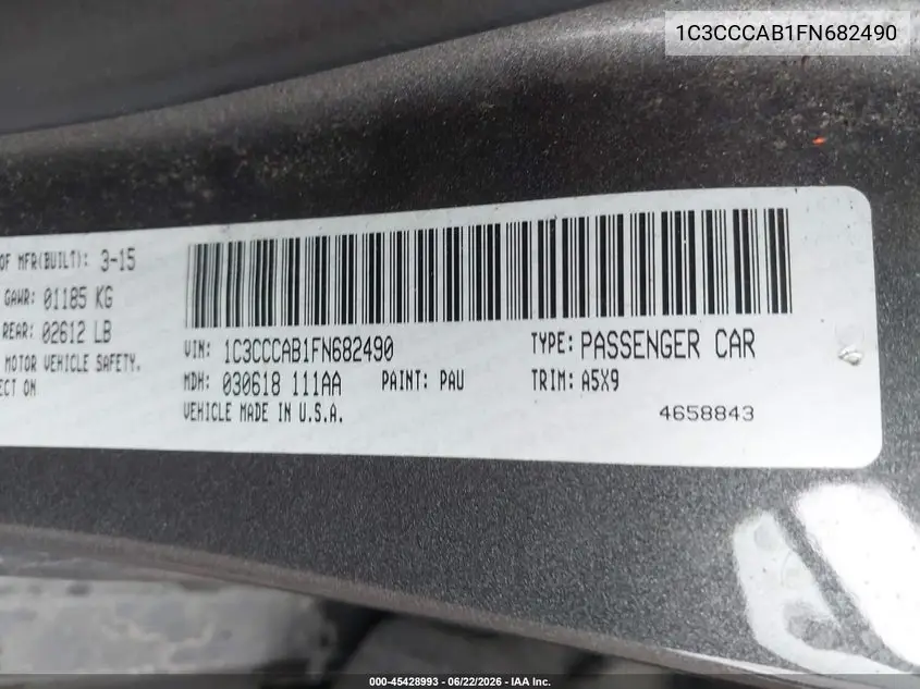 1C3CCCAB1FN682490 2015 Chrysler 200 Limited