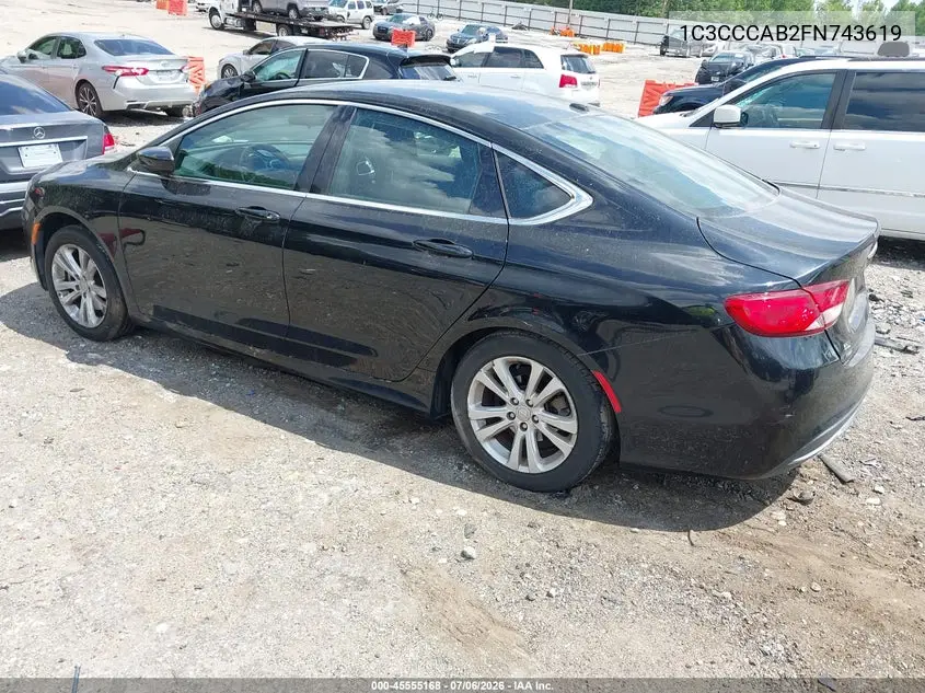 2015 Chrysler 200 Limited VIN: 1C3CCCAB2FN743619 Lot: 45555168