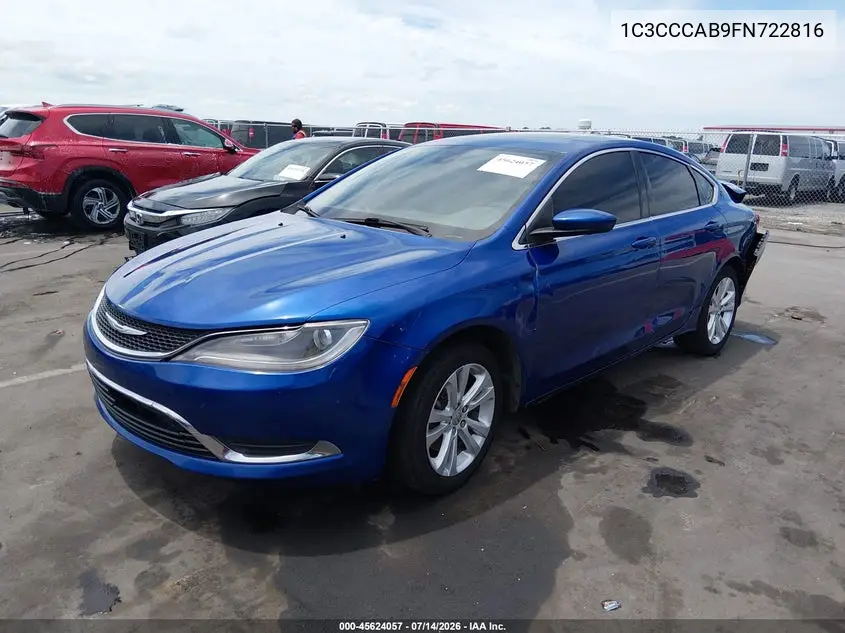 2015 Chrysler 200 Limited VIN: 1C3CCCAB9FN722816 Lot: 45624057