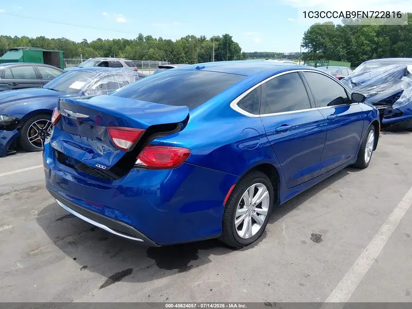 2015 Chrysler 200 Limited VIN: 1C3CCCAB9FN722816 Lot: 45624057