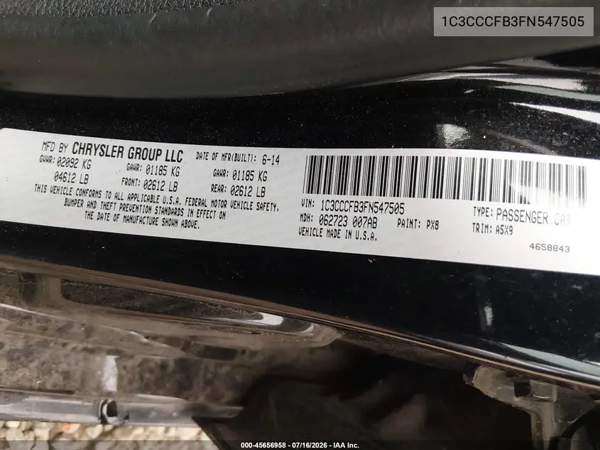 2015 Chrysler 200 Lx VIN: 1C3CCCFB3FN547505 Lot: 45656958